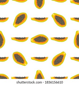 Ilustración sobre el tema de la papaya sin soldadura de color grande, patrón de fruta brillante para la foca. Patrón de fruta consistente en una hermosa papaya repetida sin costura. Frutos simples de patrón colorido de papaya sin soldadura.