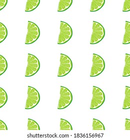 Illustration on theme big colored seamless green lime, bright fruit pattern for seal. Fruit pattern consisting of beautiful seamless repeat lime. Simple colorful pattern fruit from seamless green lime