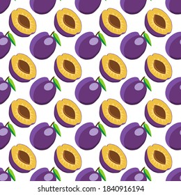 Illustration on theme big colored seamless purple plum, bright fruit pattern for seal. Fruit pattern consisting of beautiful seamless repeat plum. Simple colorful pattern fruit from seamless plum.