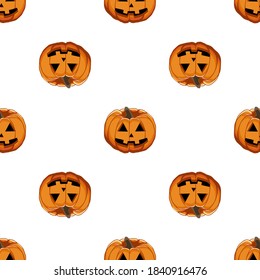 Illustration on theme big colored pattern Halloween, seamless orange pumpkin. Seamless pattern consisting of collection pumpkin, accessory at Halloween. Rare pattern Halloween from seamless pumpkin.