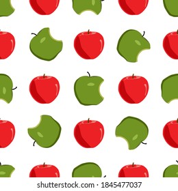 Ilustración sobre el tema manzana sin costura de color grande, patrón de fruta brillante para foca. Patrón de fruta consistente en una hermosa manzana repetida sin costura. Frutos de patrón simple y colorido de manzana de belleza sin costura.