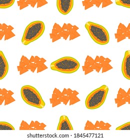 Ilustración sobre el tema de la papaya sin soldadura de color grande, patrón de fruta brillante para la foca. Patrón de fruta consistente en una hermosa papaya repetida sin costura. Frutos simples de patrón colorido de papaya sin soldadura.
