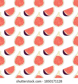 Ilustración sobre el tema higo púrpura de color grande, patrón de fruta brillante para foca. Patrón de fruta consistente en una hermosa higuera repetida sin costura. Fruto sencillo de color de higo morado sin soldadura.