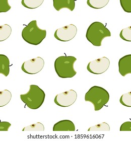Ilustración sobre el tema manzana sin costura de color grande, patrón de fruta brillante para foca. Patrón de fruta consistente en una hermosa manzana repetida sin costura. Frutos de patrón simple y colorido de manzana de belleza sin costura.