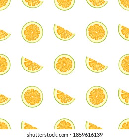 Ilustración sobre el tema pomelo sin costuras de color grande, patrón de fruta brillante para foca. Patrón de fruta consistente en un hermoso pomelo de repetición sin costura. Frutos simples de patrón colorido de pomelo sin costura.