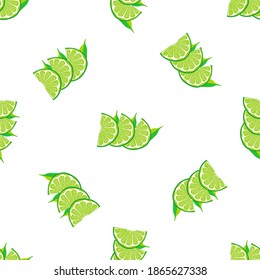 Illustration on theme big colored seamless green lime, bright fruit pattern for seal. Fruit pattern consisting of beautiful seamless repeat lime. Simple colorful pattern fruit from seamless green lime