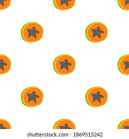 Ilustración sobre el tema de la papaya sin soldadura de color grande, patrón de fruta brillante para la foca. Patrón de fruta consistente en una hermosa papaya repetida sin costura. Frutos simples de patrón colorido de papaya sin soldadura.