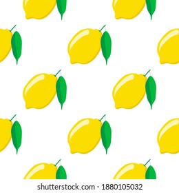 Ilustración sobre el tema limón amarillo sin costuras de color grande, patrón de fruta brillante para foca. Patrón de fruta consistente en un hermoso limón reproducido sin costura. Frutos de patrón simple y colorido a partir de limón sin soldadura.