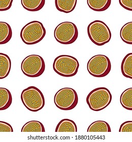 Illustration on theme big colored seamless passion fruit, bright  pattern for seal. Passion fruit pattern consisting of beautiful seamless repeat. Simple colorful pattern passion fruit from seamless.