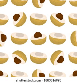 Ilustración sobre el tema longan sin costura de color grande, patrón de fruta brillante para foca. Patrón de fruta que consiste en una bella lonja repetida sin costura. Frutos de patrón simple y colorido de longan sin costura.