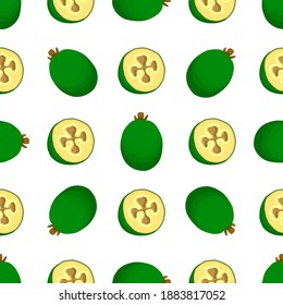 Illustration on theme big colored seamless feijoa, bright fruit pattern for seal. Fruit pattern consisting of beautiful seamless repeat feijoa. Simple colorful pattern fruit from seamless feijoa.