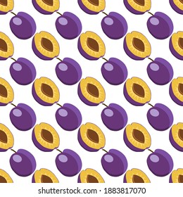 Illustration on theme big colored seamless purple plum, bright fruit pattern for seal. Fruit pattern consisting of beautiful seamless repeat plum. Simple colorful pattern fruit from seamless plum.