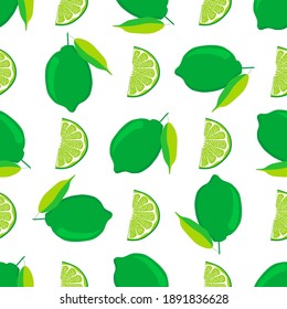Illustration on theme big colored seamless green lime, bright fruit pattern for seal. Fruit pattern consisting of beautiful seamless repeat lime. Simple colorful pattern fruit from seamless green lime