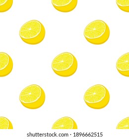 Illustration on theme big colored seamless yellow lemon, bright fruit pattern for seal. Fruit pattern consisting of beautiful seamless repeat lemon. Simple colorful pattern fruit from seamless lemon.