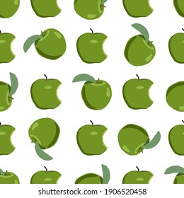 Ilustración sobre el tema manzana sin costura de color grande, patrón de fruta brillante para foca. Patrón de fruta consistente en una hermosa manzana repetida sin costura. Frutos de patrón simple y colorido de manzana de belleza sin costura.
