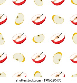 Ilustración sobre el tema manzana sin costura de color grande, patrón de fruta brillante para foca. Patrón de fruta consistente en una hermosa manzana repetida sin costura. Frutos de patrón simple y colorido de manzana de belleza sin costura.