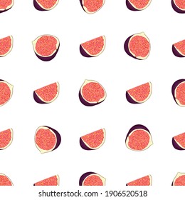 Ilustración sobre el tema higo púrpura de color grande, patrón de fruta brillante para foca. Patrón de fruta consistente en una hermosa higuera repetida sin costura. Fruto sencillo de color de higo morado sin soldadura.