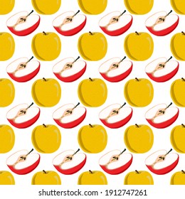 Illustration zum Thema große farbige, nahtlose Apfel, helle Fruchtmuster für den Siegel. Obstmuster, bestehend aus einem schönen, nahtlosen Apfel. Einfache, farbige Musterfrucht aus nahtlosen Beauty-Apfel.
