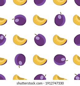 Illustration on theme big colored seamless purple plum, bright fruit pattern for seal. Fruit pattern consisting of beautiful seamless repeat plum. Simple colorful pattern fruit from seamless plum.