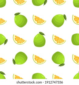 Ilustración sobre el tema pomelo sin costuras de color grande, patrón de fruta brillante para foca. Patrón de fruta consistente en un hermoso pomelo de repetición sin costura. Frutos simples de patrón colorido de pomelo sin costura.