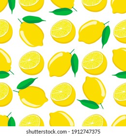 Illustration on theme big colored seamless yellow lemon, bright fruit pattern for seal. Fruit pattern consisting of beautiful seamless repeat lemon. Simple colorful pattern fruit from seamless lemon.