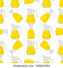 Illustration on theme big colored lemonade in glass jug for natural drink. Lemonade pattern consisting of collection kitchen accessory, glass jug to organic food. Tasty fresh lemonade from glass jug.