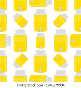 Illustration on theme big colored lemonade in lemon jug for natural drink. Lemonade pattern consisting of collection kitchen accessory, lemon jug to organic food. Tasty fresh lemonade from lemon jug.