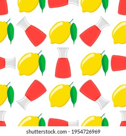 Illustration on theme big colored lemonade in lemon jug for natural drink. Lemonade pattern consisting of collection kitchen accessory, lemon jug to organic food. Tasty fresh lemonade from lemon jug.