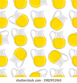 Illustration on theme big colored lemonade in glass jug for natural drink. Lemonade pattern consisting of collection kitchen accessory, glass jug to organic food. Tasty fresh lemonade from glass jug.