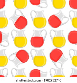 Illustration on theme big colored lemonade in glass jug for natural drink. Lemonade pattern consisting of collection kitchen accessory, glass jug to organic food. Tasty fresh lemonade from glass jug.
