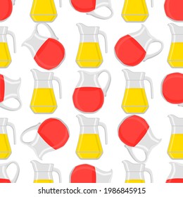 Illustration on theme big colored lemonade in glass jug for natural drink. Lemonade pattern consisting of collection kitchen accessory, glass jug to organic food. Tasty fresh lemonade from glass jug.