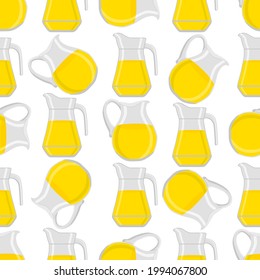 Illustration on theme big colored lemonade in glass jug for natural drink. Lemonade pattern consisting of collection kitchen accessory, glass jug to organic food. Tasty fresh lemonade from glass jug.