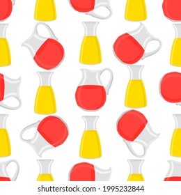 Illustration on theme big colored lemonade in glass jug for natural drink. Lemonade pattern consisting of collection kitchen accessory, glass jug to organic food. Tasty fresh lemonade from glass jug.
