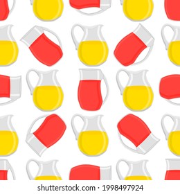 Illustration on theme big colored lemonade in glass jug for natural drink. Lemonade pattern consisting of collection kitchen accessory, glass jug to organic food. Tasty fresh lemonade from glass jug.