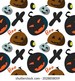 Ilustración sobre el tema de gran colorido patrón Halloween, calabaza naranja sin costura. Patrón sin foco consistente en calabaza de colección, accesorio en Halloween. Raras pautas de Halloween de calabaza sin soldadura.