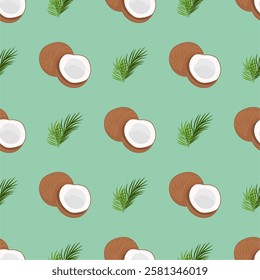 Illustration on theme big colored seamless coconut, bright fruit pattern for seal. Fruit pattern consisting of beautiful seamless repeat coconut.