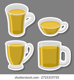 Ilustración en el tema grande coloreado conjunto de diferentes tipos de tazas de vidrio para el té sabroso, tazas de vidrio que consisten en accesorio de colección en el té, té salado fresco en hermosas tazas de vidrio con asas