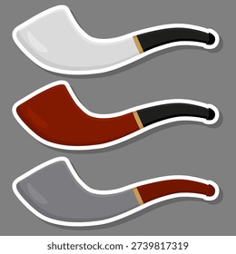 Illustration on theme big colored set different types smoke pipes different size for tobacco, pipe pattern consisting of collection accessory of smoke tobacco, tobacco smoke pipe to damage health