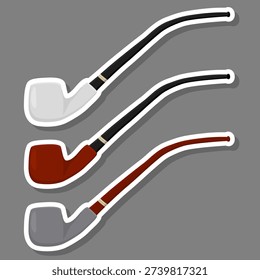 Illustration on theme big colored set different types smoke pipes different size for tobacco, pipe pattern consisting of collection accessory of smoke tobacco, tobacco smoke pipe to damage health