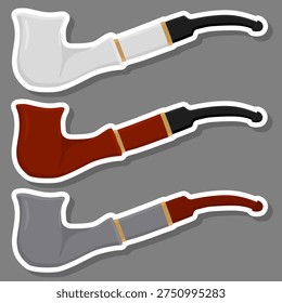 Illustration on theme big colored set different types smoke pipes different size for tobacco, pipe pattern consisting of collection accessory of smoke tobacco, tobacco smoke pipe to damage health