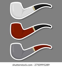 Illustration on theme big colored set different types smoke pipes different size for tobacco, pipe pattern consisting of collection accessory of smoke tobacco, tobacco smoke pipe to damage health