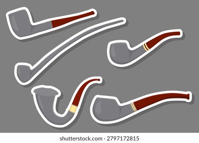 Illustration on theme big colored set different types smoke pipes different size for tobacco, pipe pattern consisting of collection accessory of smoke tobacco, tobacco smoke pipe to damage health