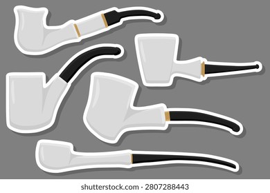 Illustration on theme big colored set different types smoke pipes different size for tobacco, pipe pattern consisting of collection accessory of smoke tobacco, tobacco smoke pipe to damage health