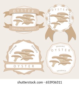 Illustration on theme big colored set different types mushroom, different size oyster. Mushroom oyster consisting of porous hat, long leg. Oyster mushroom is tasty accessory in kitchen from salad.