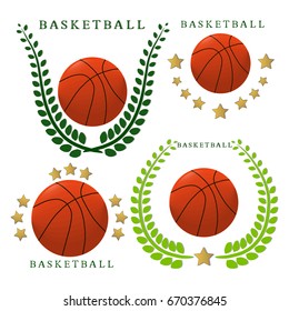 Illustration on theme big colored kit sport accessories, round ball for basketball. Sport consisting of collection to game basketball, good ball. Ball it sport equipment from playing basketball.