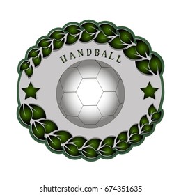 Illustration on theme big colored kit sport hand accessories, ball for handball. Sport consisting of collection to game handball, good hand ball. Ball in hand it sport equipment from play handball.