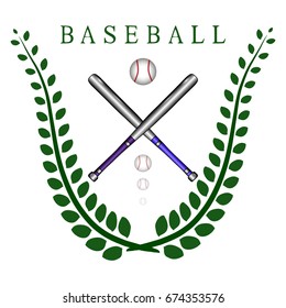 Illustration on theme big colored kit sport accessories bat, round ball for baseball. Sport consisting of collection bat to game baseball, good ball. Ball, bat it sport equipment from playing baseball