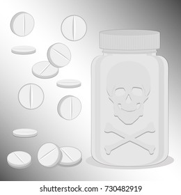 Illustration on theme big colored set different types of pills inside close blister. Pill pattern consisting of collection blisters with quality control. Plastic blister from remedy pill paracetamol.