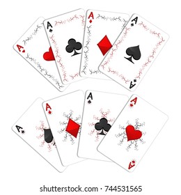 Illustration on theme big colored set different types card suits in gamble game poker, casino. Casino pattern consisting of collection accessory card suit, gamble poker. Gamble poker,  suit to casino