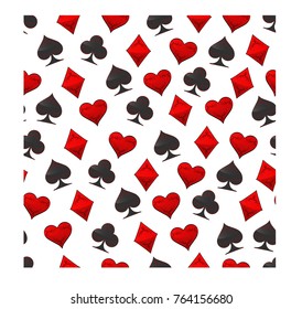 Illustration on theme big colored set different types card suits in gamble game poker, casino. Casino pattern consisting of collection accessory card suit, gamble poker. Gamble poker,  suit to casino